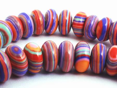 90 Dramatic Striped 8mm Rainbow Calsilica Rondelle Beads