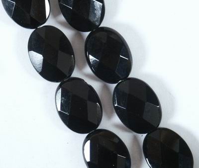 Egyptian Black Faceted Jet Oval Beads