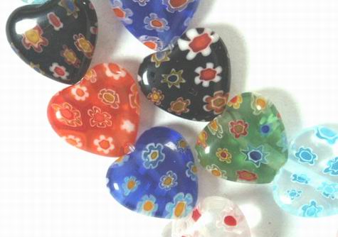 Colorful Hawiian Lampwork Heart Beads