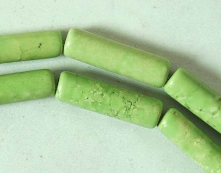 Pea-green Gaspeite Tube Bead Strand