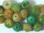 20 Carved Green/Yellow Jade Round Beads