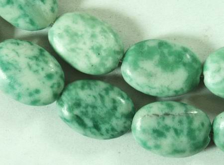 Mottled-Green Jade Puff Oval Bead Strand