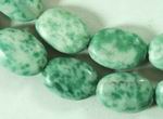 Mottled-Green Jade Puff Oval Bead Strand