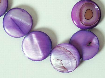 28 Unusual Purple Coin Mother-of-Pearl Beads