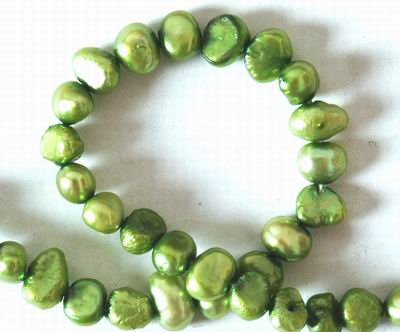 Pea Green Chinese Biwa Pearl Strand