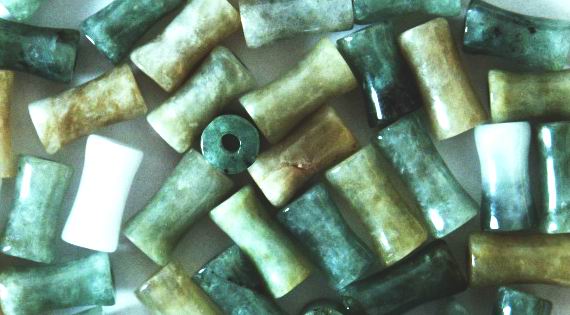 30 Hour-Glass Jade Tube Beads - 11mm