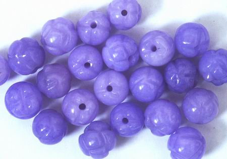 14 Carved Lavender Jade Football Beads - Unusual!