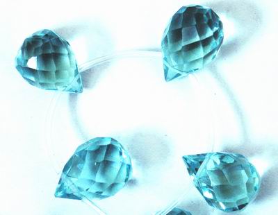 Aqua Blue Fac Teardrop Quartz Glass Bead Strand