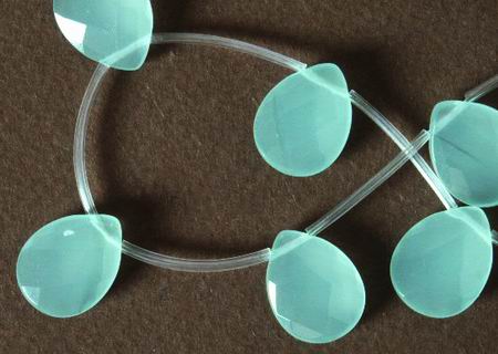 Faceted Aqua-Green Chalcedony Teardrop Bead Strand