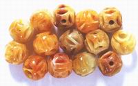14 Carved Golden Yellow Chinese Jade Round Beads