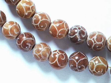 Unusual 12mm Carved Jasper - Long Bead Strand - Big & Heavy!