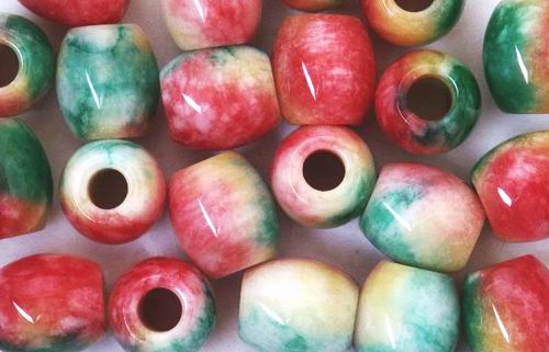 10 Gleaming Watermelon Jade Barrel Beads