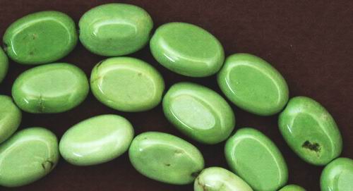 Flat Oval Green Gaspeite Bead Strand