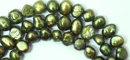 Golden Green 6mm Biwa Pearl Strand