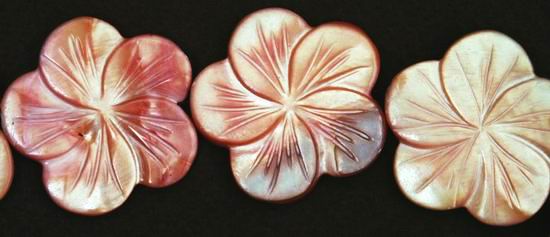 3 Carved Orange Flower Mother-of-Pearl Beads - Large