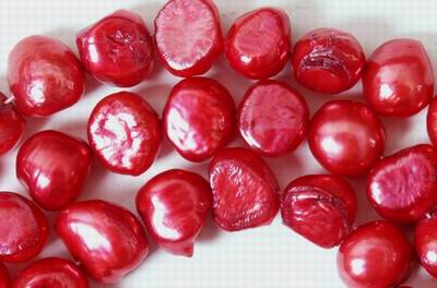 Large Cherry Red Biwa Pearl Strand