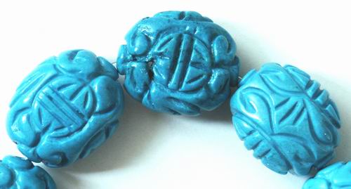 3 Large Carved Blue Turquoise Beads - Individually Cut