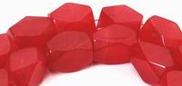 Faceted Freeform Red Jade Nugget Bead Strand