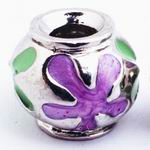 Vibrant Purple & Green Flower Metal Troll Bead