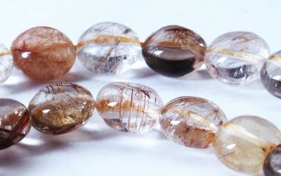 Gold Rutilated Quartz Lentil Bead Strand