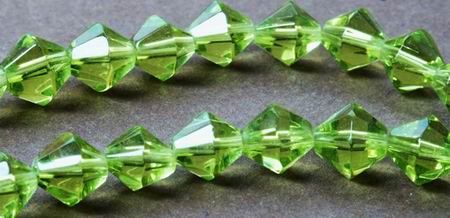 Fac  Peridot Green Glass Bicone Bead Strand