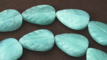 Carved Aquamarine Leaf Beads