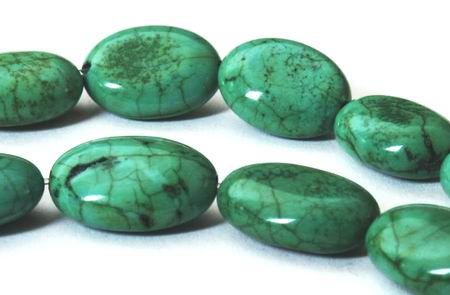 Green Turquoise Matrix Puff Oval Beads