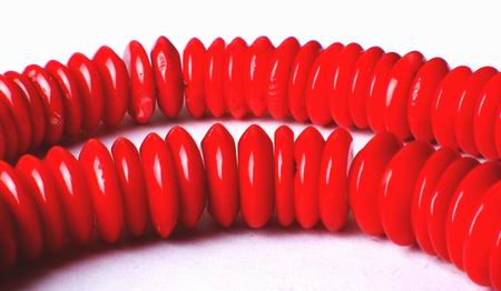 56 Large 12mm Fire Red Coral Disc Beads