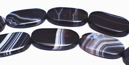 Large Black Sardonyx Flat Oval Beads - Highly Polished!