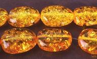 Large Flat Shiny Amber Oval Beads