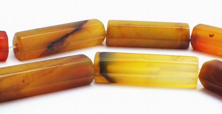 Slender Hexagonal Yellow Agate Tube Beads