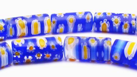 Beautiful Millefiori Blue Tube Flower Beads