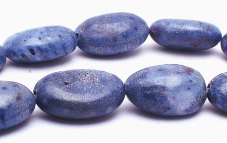 Unusual Blue Sponge Coral Flat  Oval Beads - Large