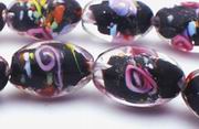 Beautiful Pink & Black Flower Lampwork Beads