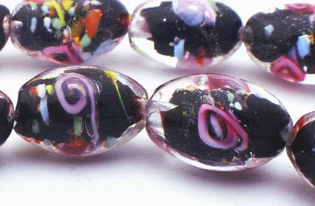 Beautiful Pink & Black Flower Lampwork Beads