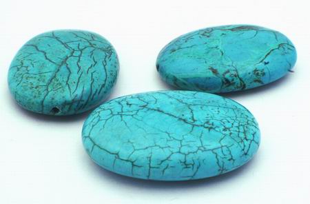 Four  Large Spider Vein Blue Turquoise Oval Beads