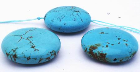 4 Blue Turquoise Matrix Button Beads - Large 35mm