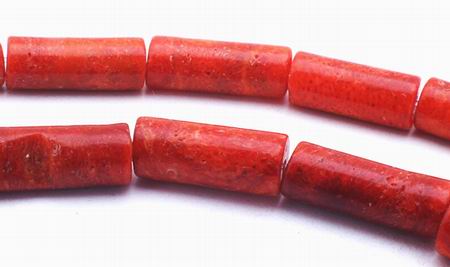 Red Coral Sponge Tube Bead Strand