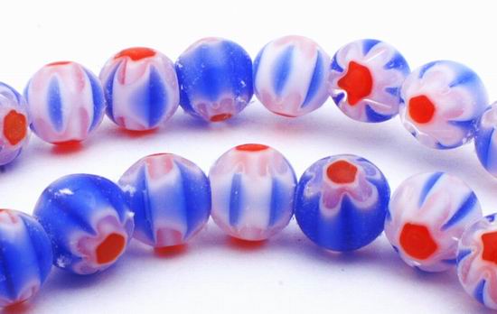 Beautiful Millefiori Red Flower Bead Strand