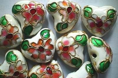 10 Oriental Cloisonne Heart Beads - unusual
