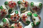 10 Oriental Cloisonne Heart Beads - unusual