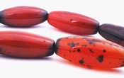 Slinky Passionate Red & Black Agate Barrel Beads - 30mm Long