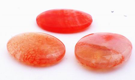 5 Large Fire Agate Flat Oval Beads