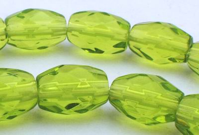 Faceted Olive Green Barrel Bead Strand