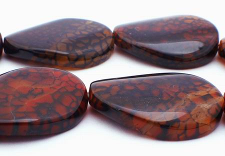 4 Luscious Deep Red Web Agate Wave Oval Beads - Large