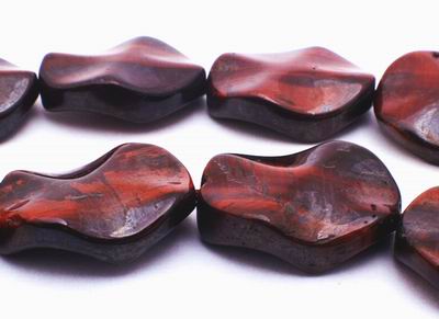 Unusual Deep Red Tiger Eye Wavy Oval Beads