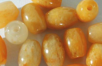 20 x 12mm Yellow and white Jade Barrel Beads