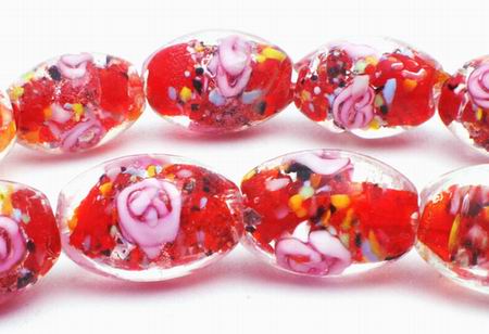 Seductive Pink Rose Lampwork Oval Beads