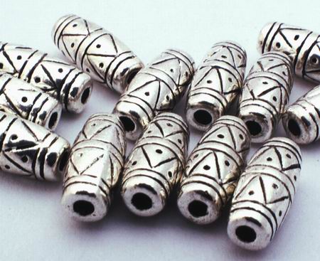 50 Aztek Barrel Tibetan Silver Bead Spacers