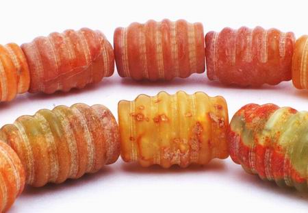 Unusual Corrugated Mountain Jade Barrel Beads